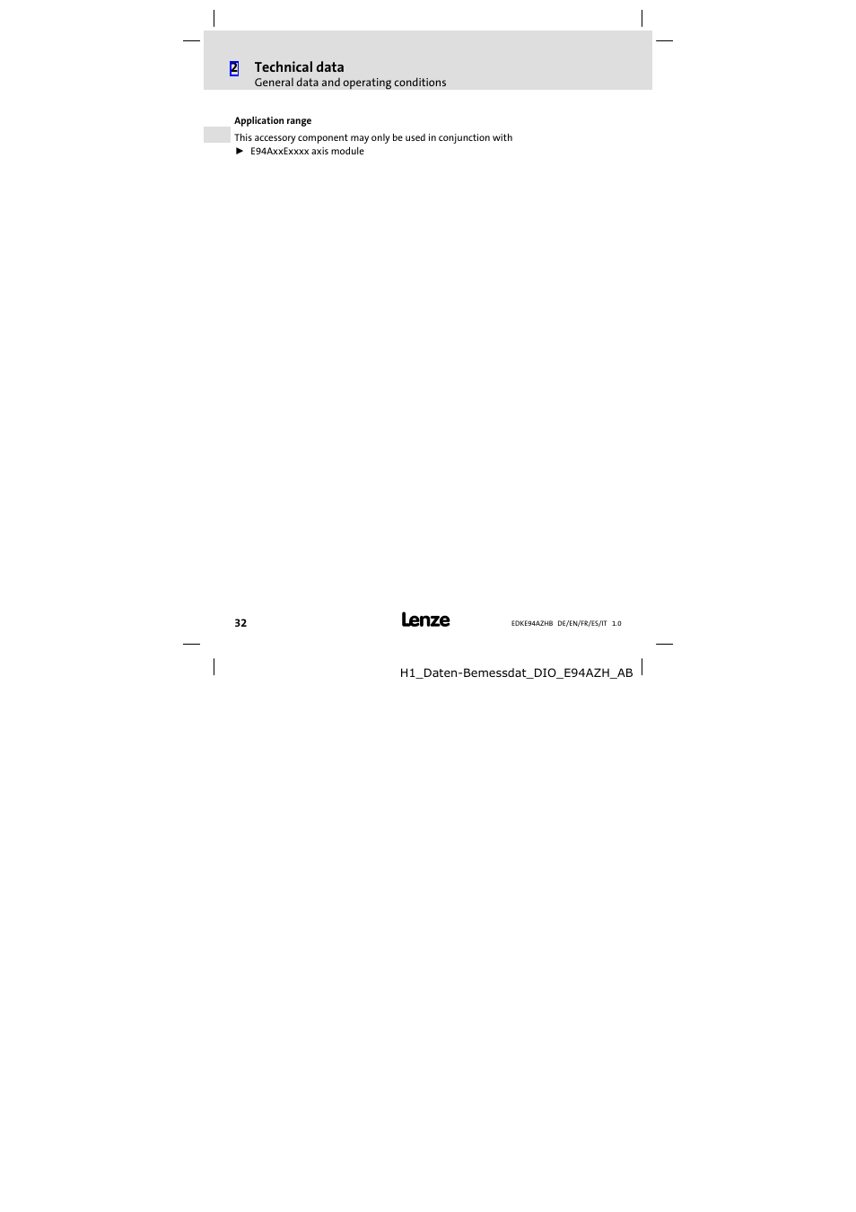 2technical data | Lenze E94AZHB0101 User Manual | Page 32 / 104