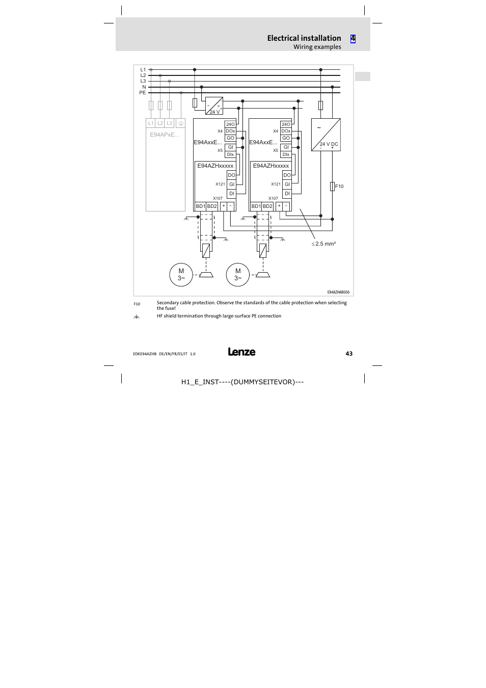 Electrical installation | Lenze E94AZHB0101 User Manual | Page 43 / 104