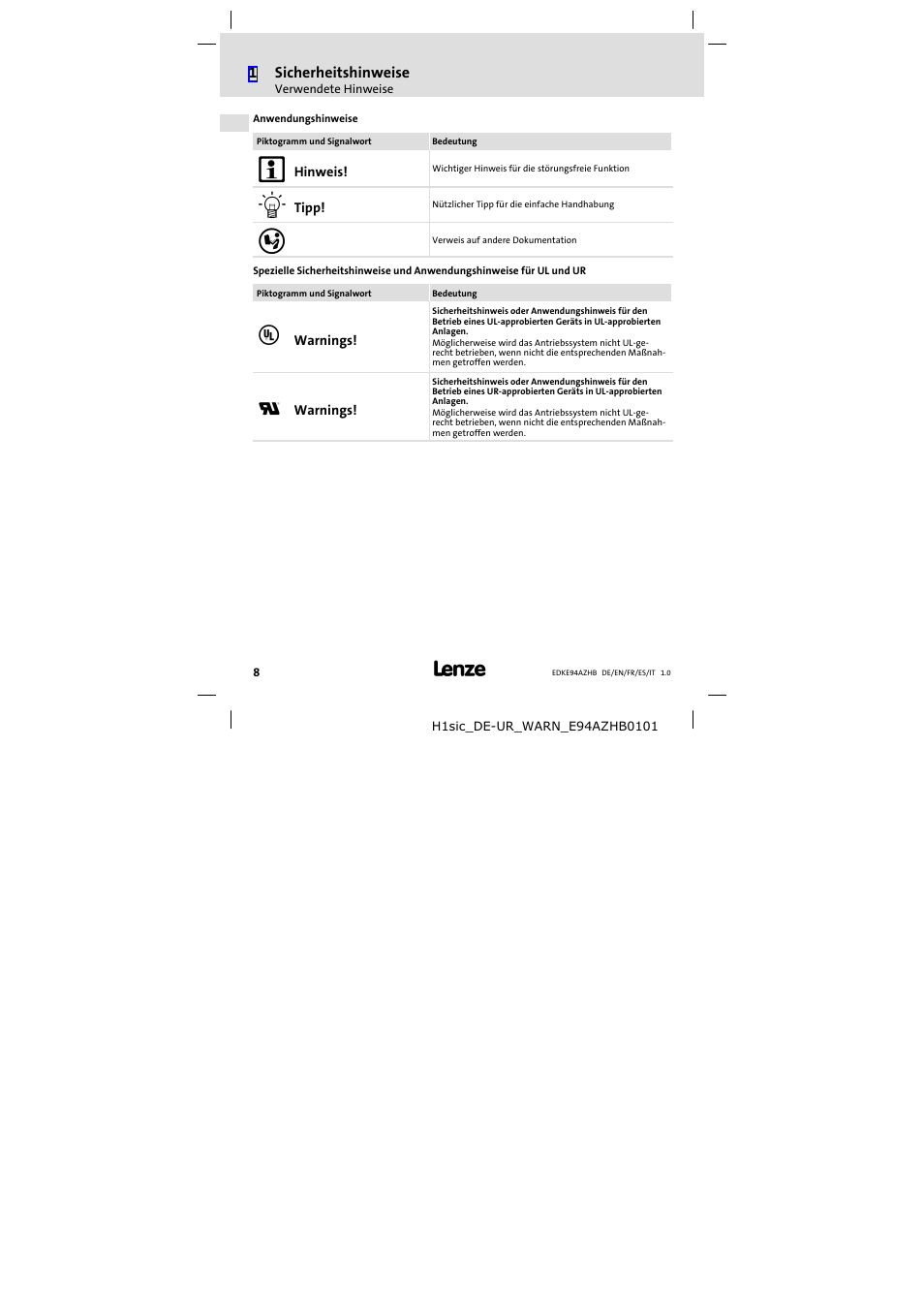 Lenze E94AZHB0101 User Manual | Page 8 / 104