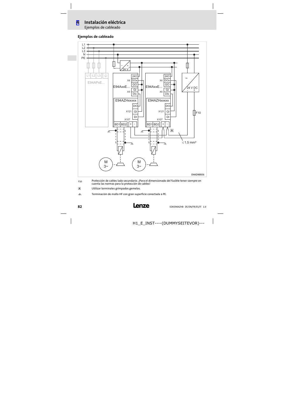 Ejemplos de cableado, 4instalación eléctrica | Lenze E94AZHB0101 User Manual | Page 82 / 104