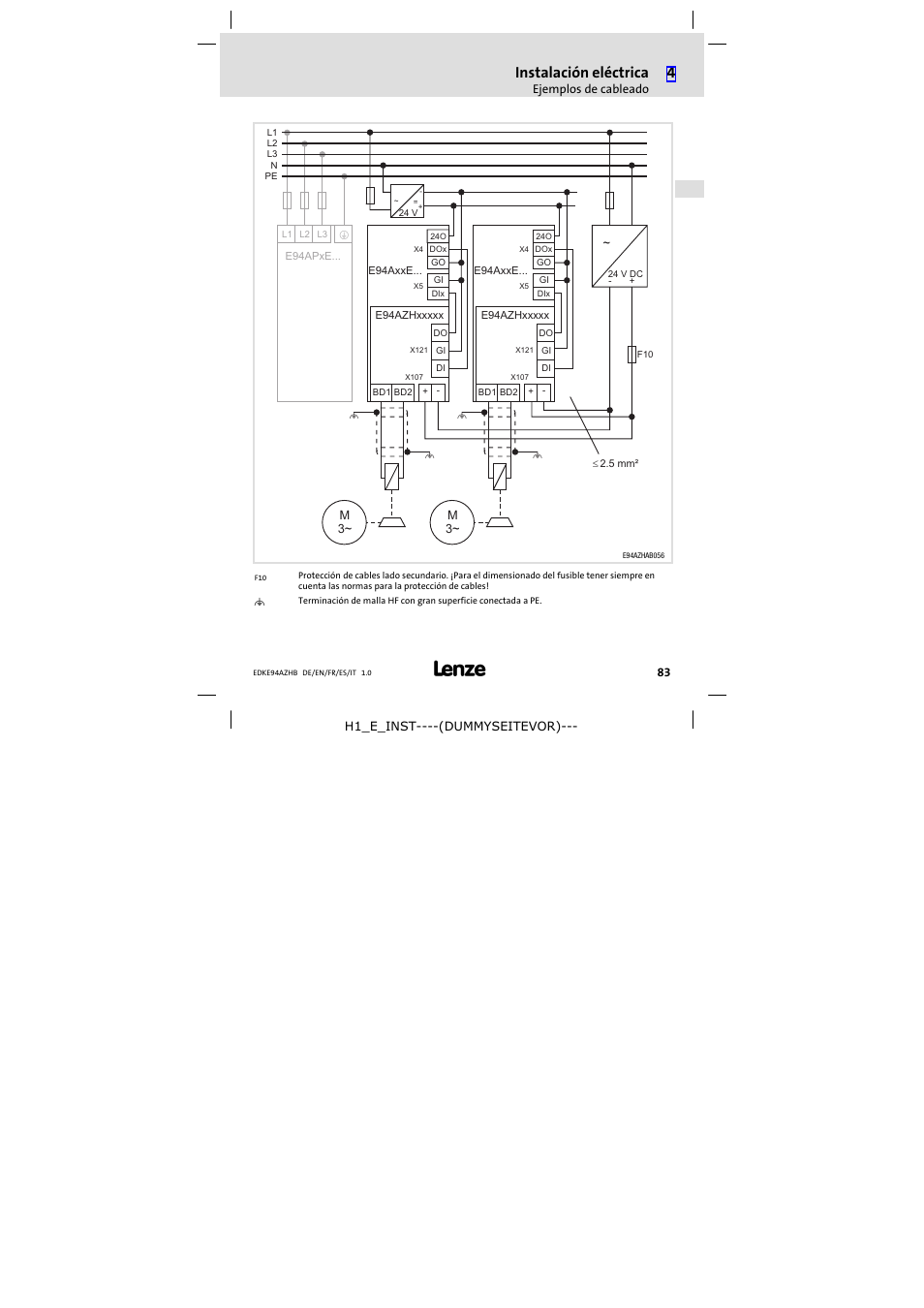 Instalación eléctrica | Lenze E94AZHB0101 User Manual | Page 83 / 104