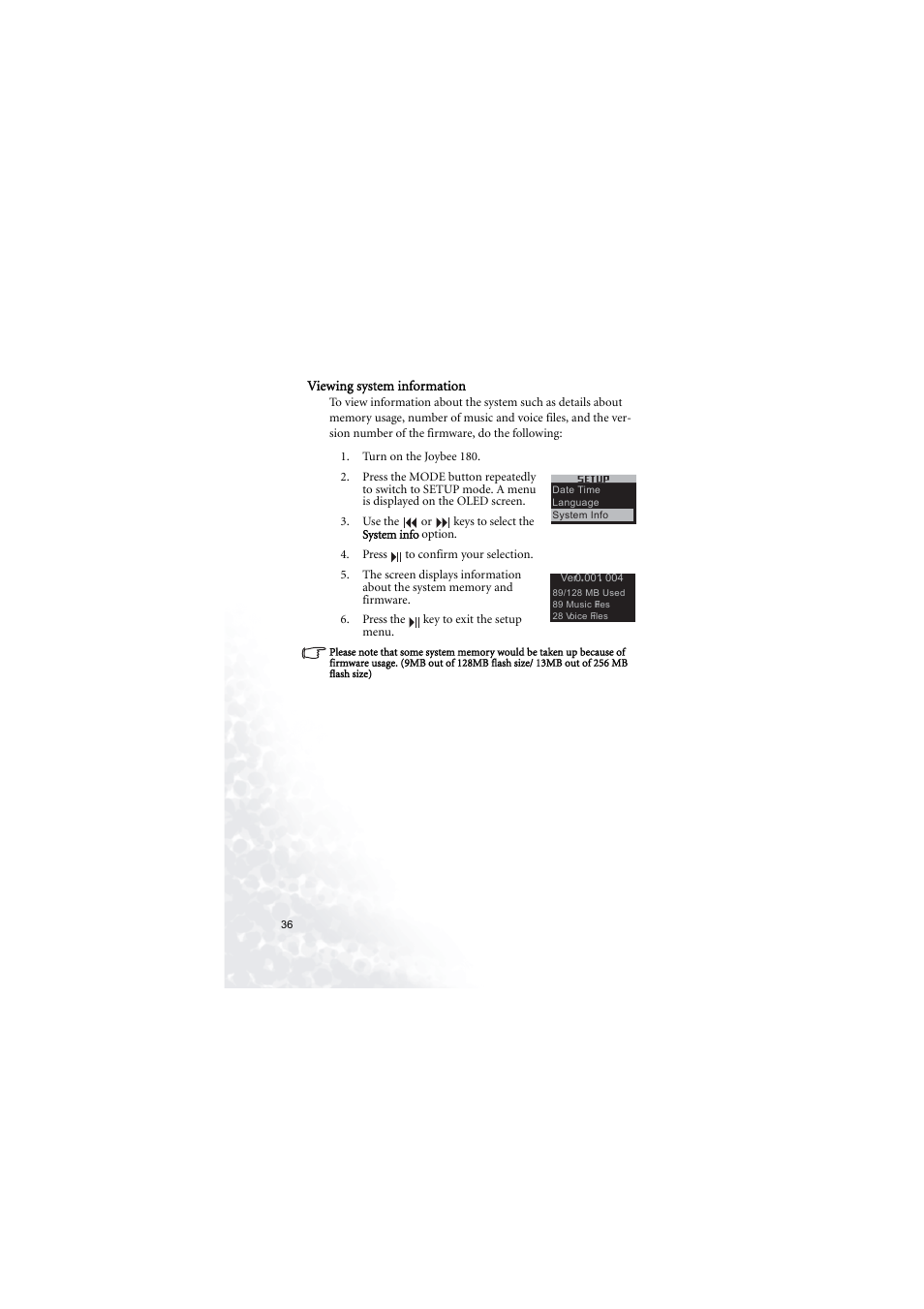 Viewing system information | BenQ Joybee 180 User Manual | Page 42 / 64