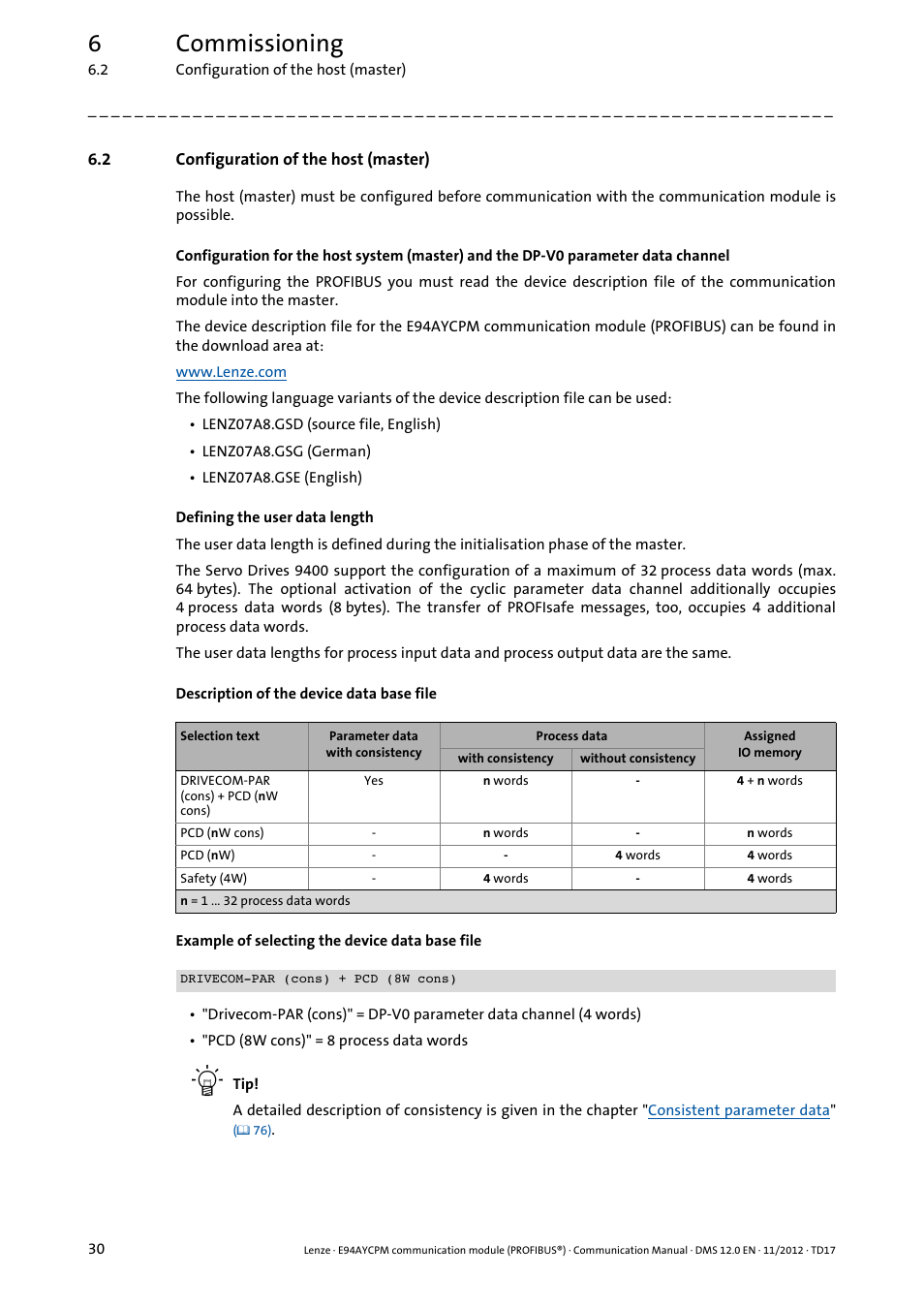 2 configuration of the host (master), Configuration of the host (master), 6commissioning | Lenze E94AYCPM User Manual | Page 30 / 125