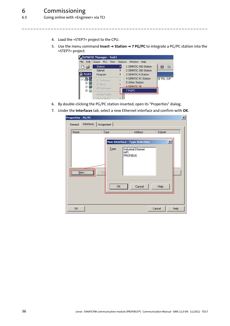 6commissioning | Lenze E94AYCPM User Manual | Page 36 / 125