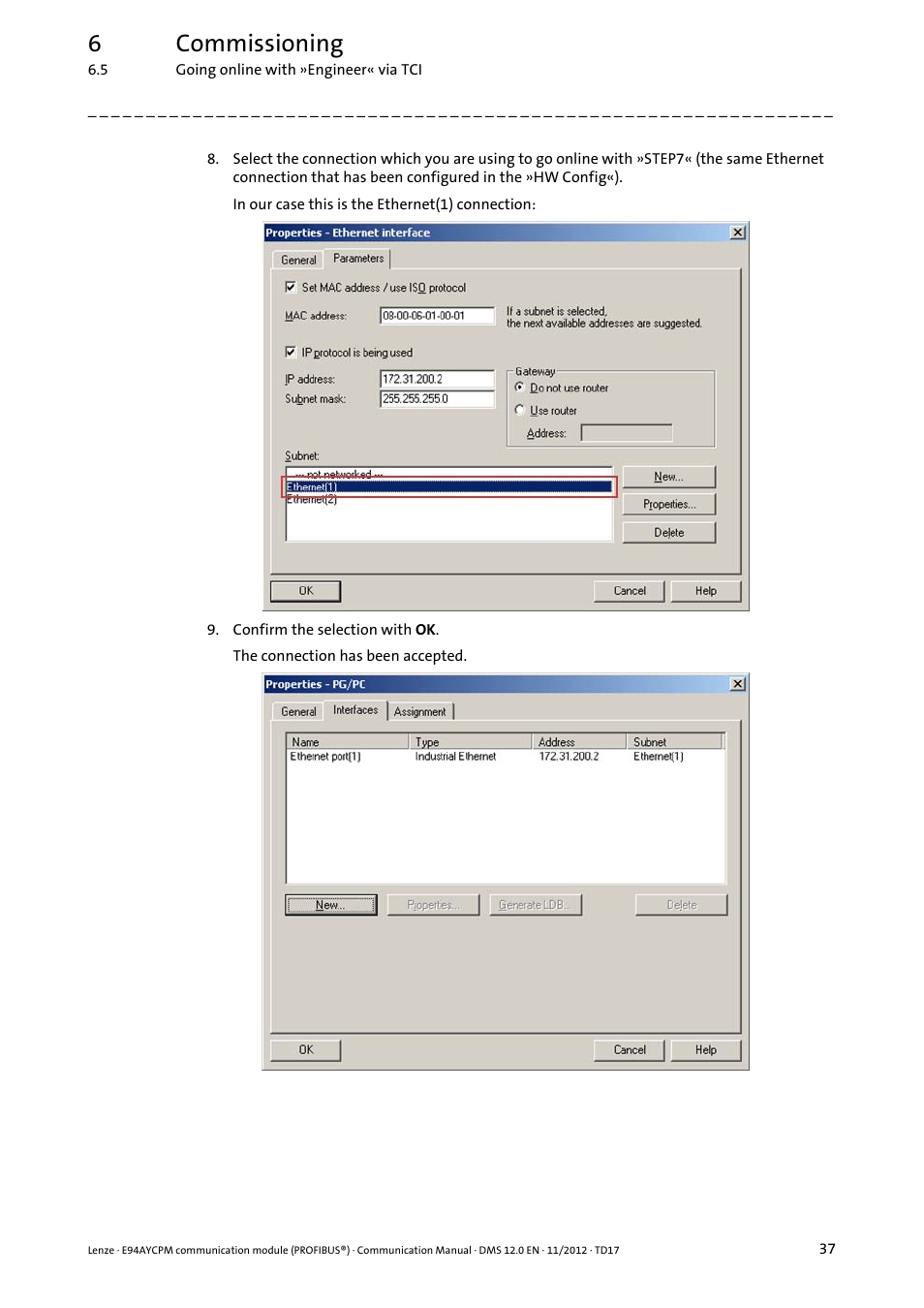 6commissioning | Lenze E94AYCPM User Manual | Page 37 / 125