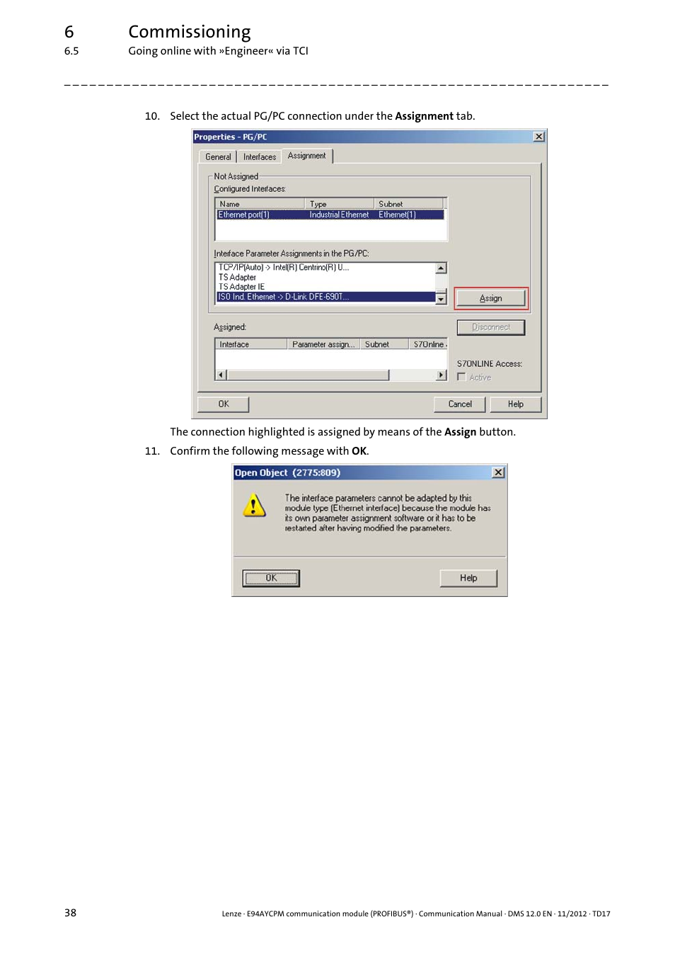 6commissioning | Lenze E94AYCPM User Manual | Page 38 / 125