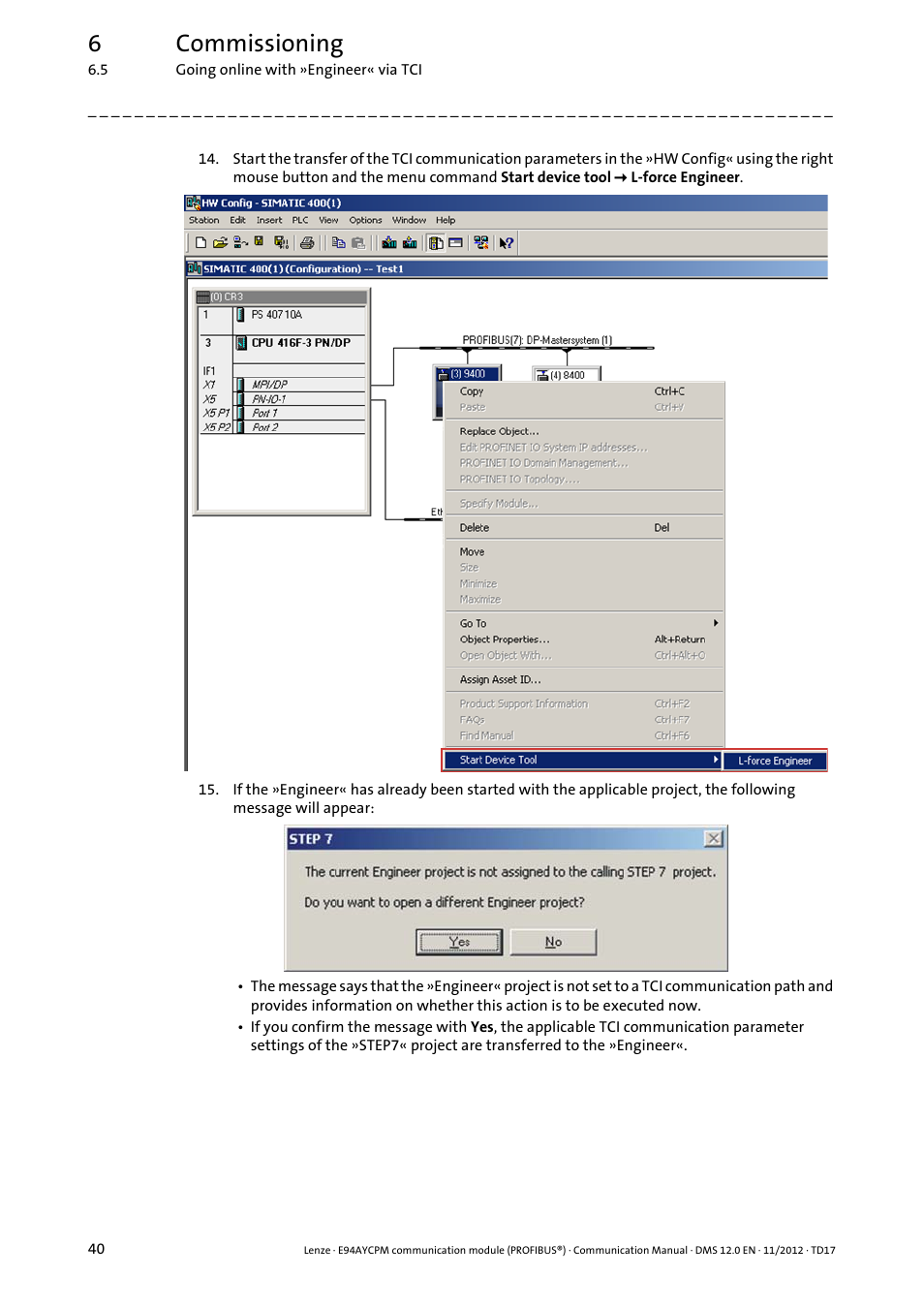 6commissioning | Lenze E94AYCPM User Manual | Page 40 / 125