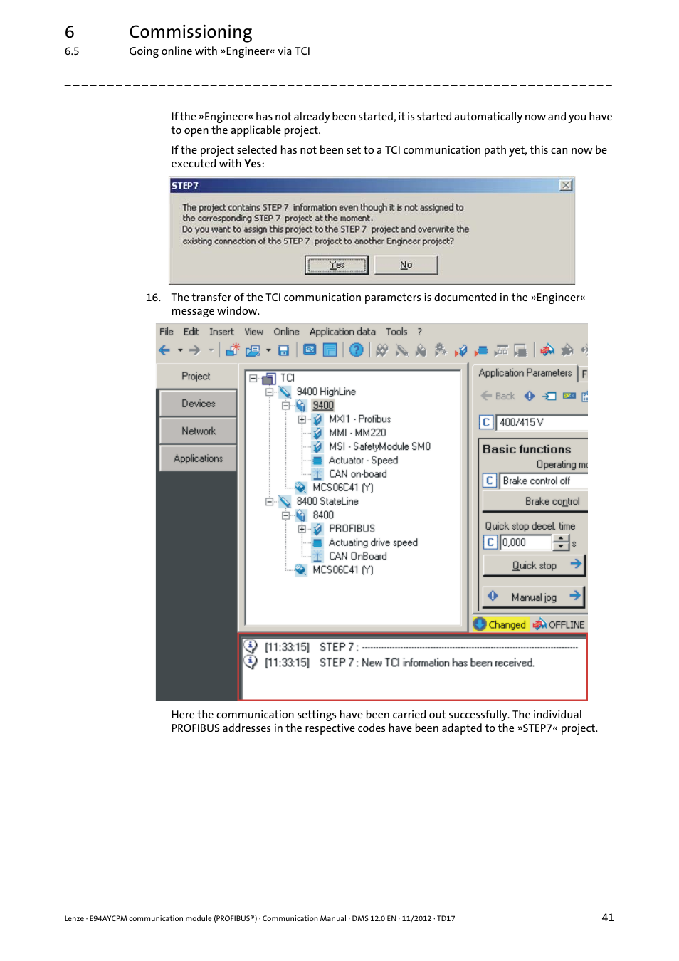 6commissioning | Lenze E94AYCPM User Manual | Page 41 / 125