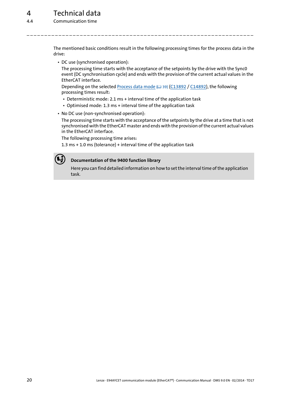 4technical data | Lenze E94AYCET User Manual | Page 20 / 140