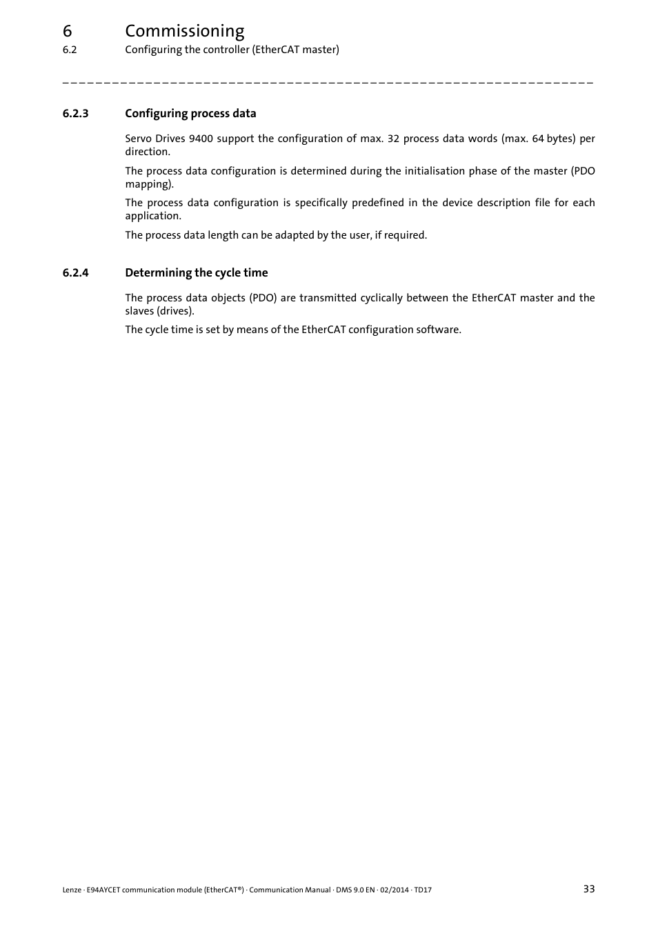 3 configuring process data, 4 determining the cycle time, Configuring process data | Determining the cycle time, 6commissioning | Lenze E94AYCET User Manual | Page 33 / 140