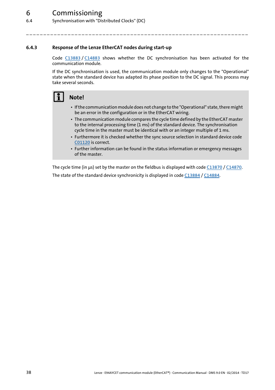 6commissioning | Lenze E94AYCET User Manual | Page 38 / 140