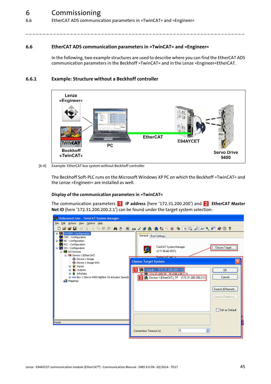 1 example: structure without a beckhoff controller, Example: structure without a beckhoff controller, Engineer« ( 45) | Supplemented, 6commissioning | Lenze E94AYCET User Manual | Page 45 / 140