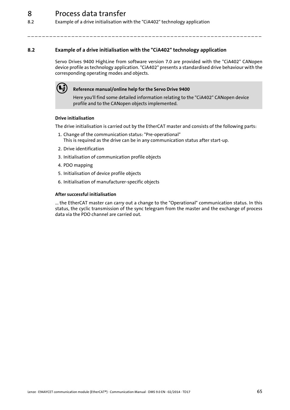 8process data transfer | Lenze E94AYCET User Manual | Page 65 / 140