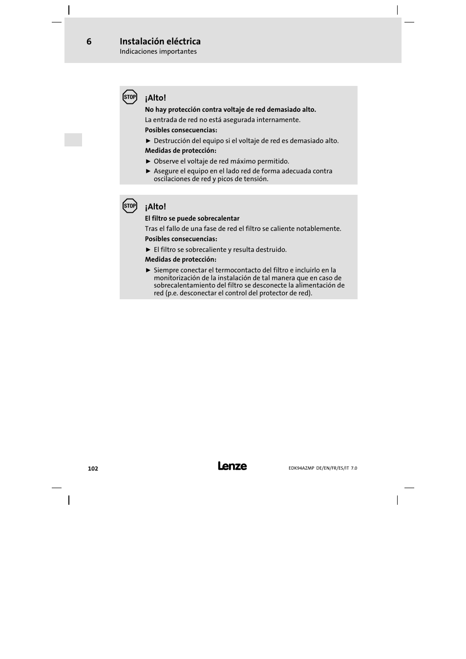 Lenze E94AZMP User Manual | Page 102 / 136