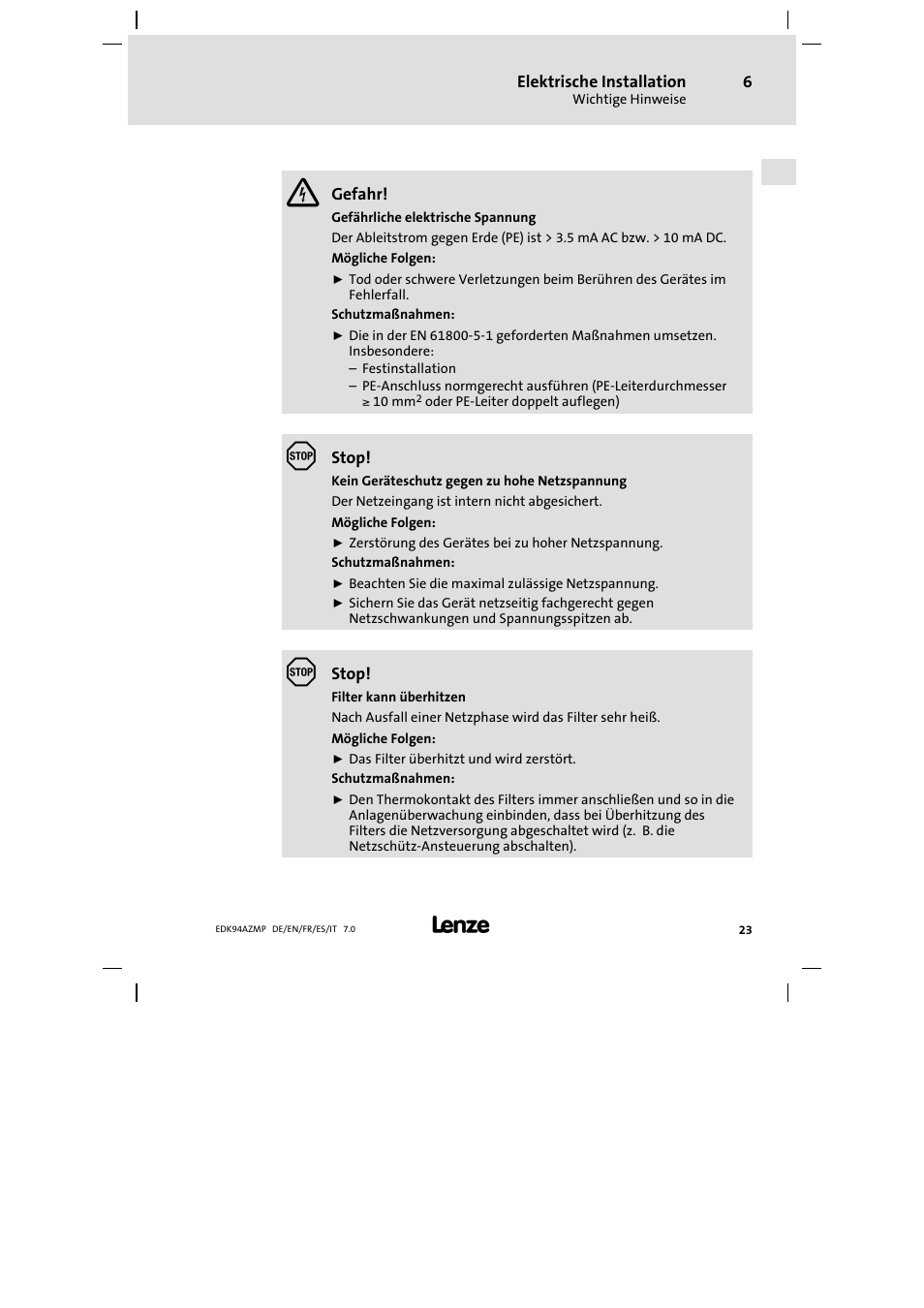 Lenze E94AZMP User Manual | Page 23 / 136