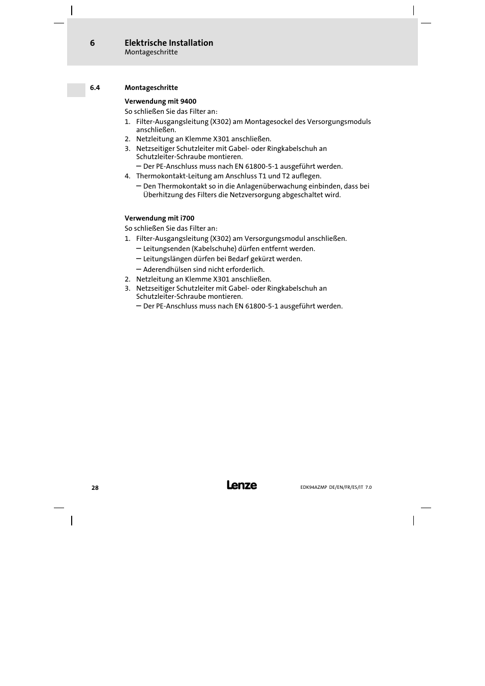 4 montageschritte, Montageschritte | Lenze E94AZMP User Manual | Page 28 / 136