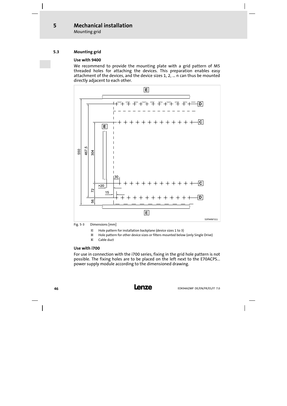 3 mounting grid, Mounting grid, Mechanical installation | Lenze E94AZMP User Manual | Page 46 / 136