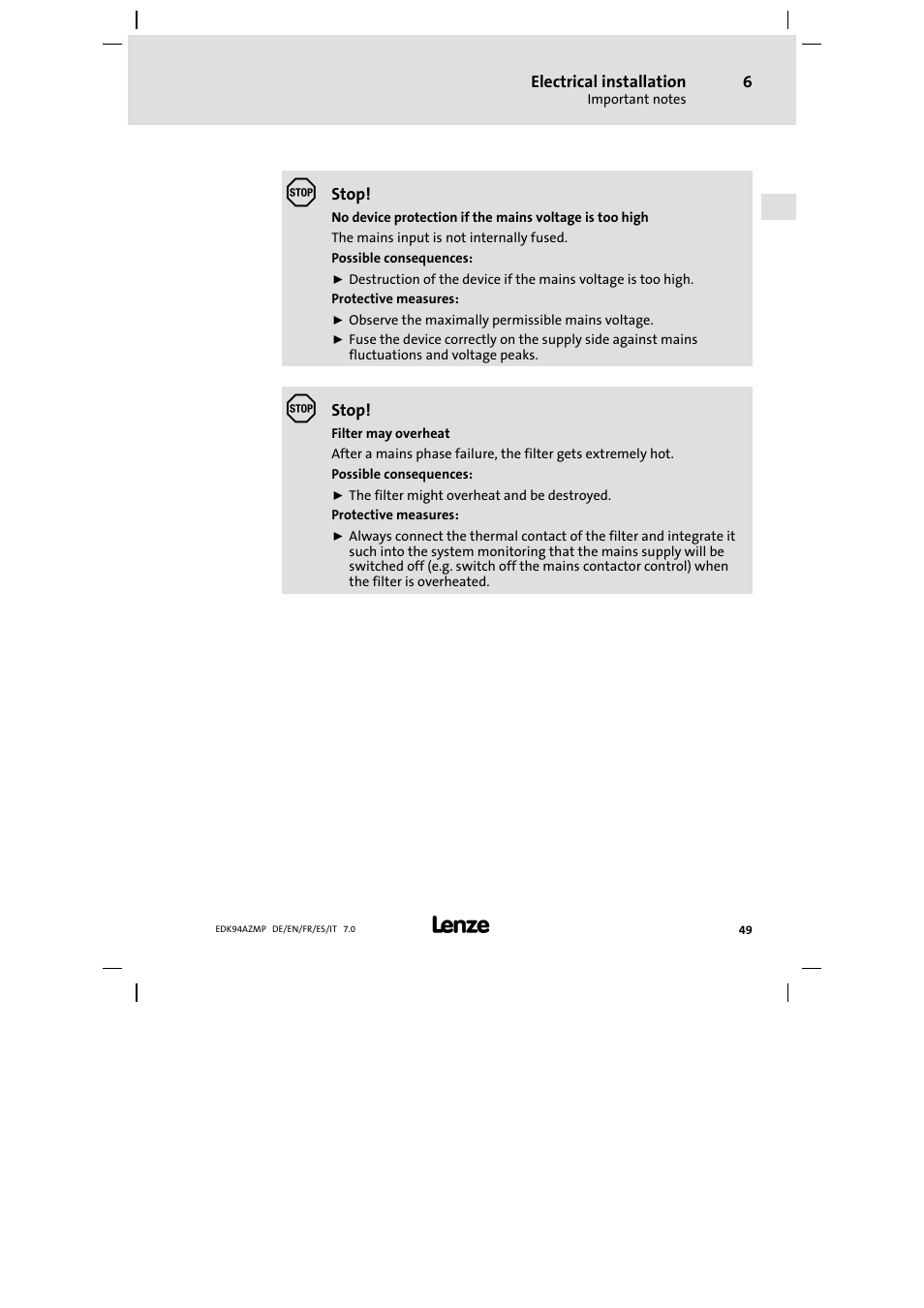 Lenze E94AZMP User Manual | Page 49 / 136