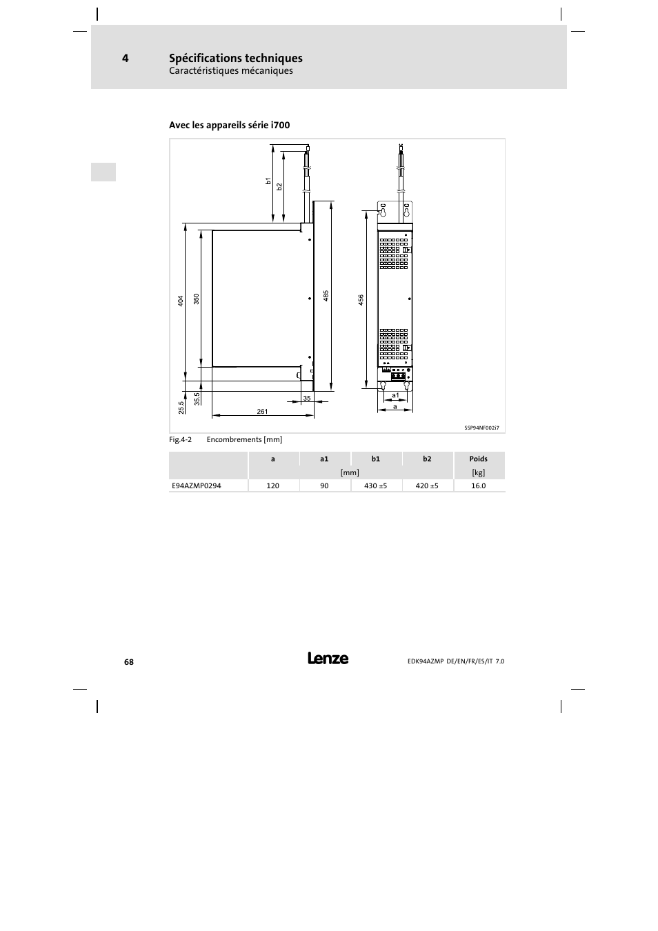 Spécifications techniques | Lenze E94AZMP User Manual | Page 68 / 136