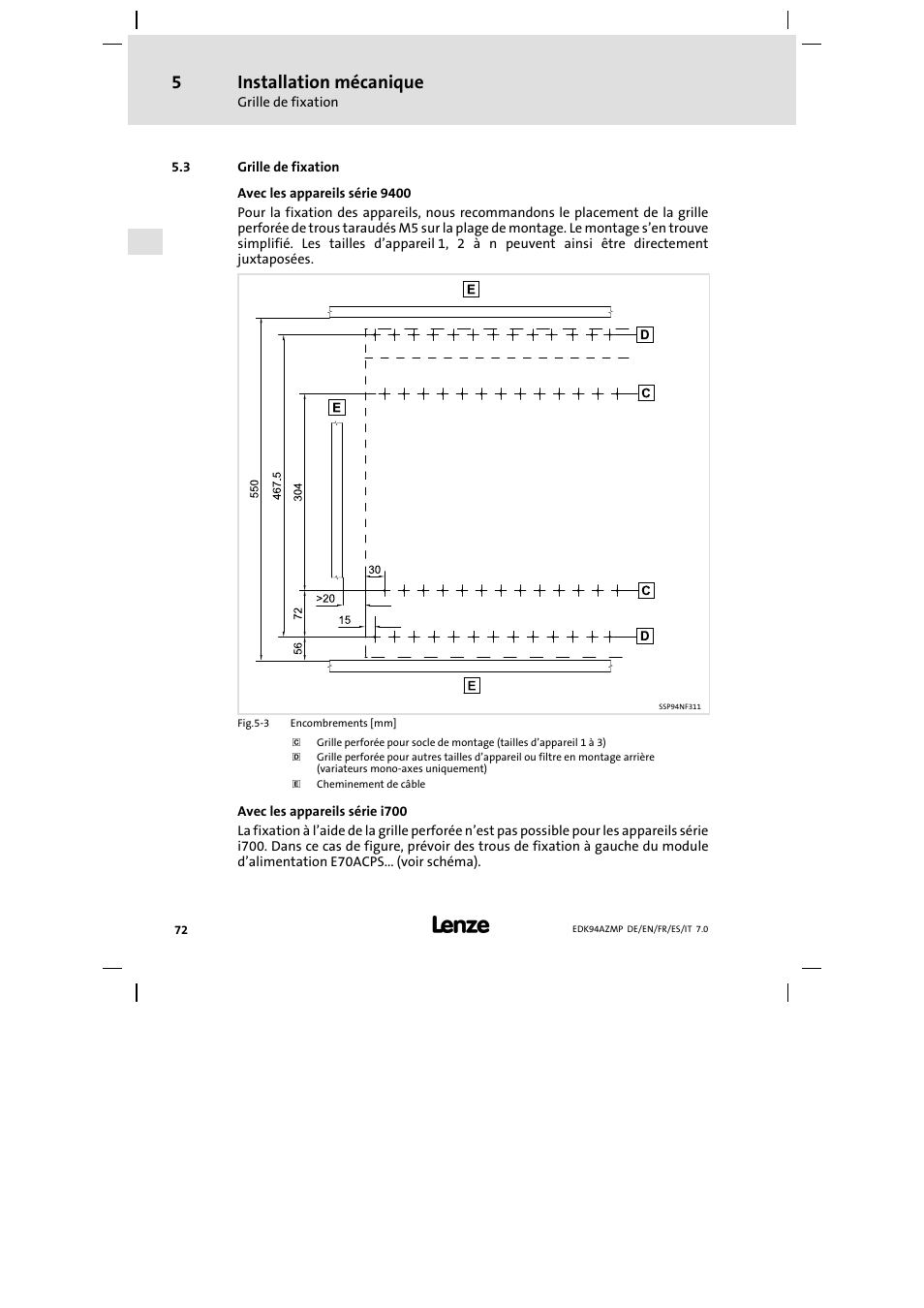 3 grille de fixation, Grille de fixation, Installation mécanique | Lenze E94AZMP User Manual | Page 72 / 136