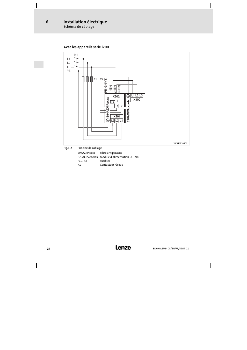 Installation électrique | Lenze E94AZMP User Manual | Page 78 / 136