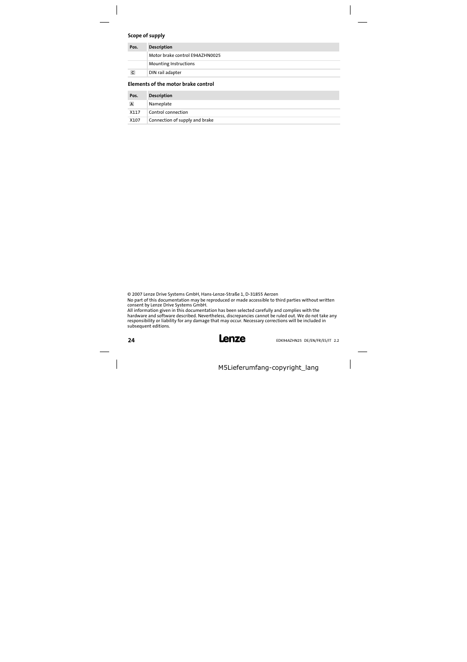 Scope of supply | Lenze E94AZHN0025 User Manual | Page 24 / 104