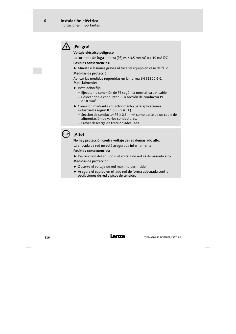 Lenze E94AZMP User Manual | Page 116 / 156