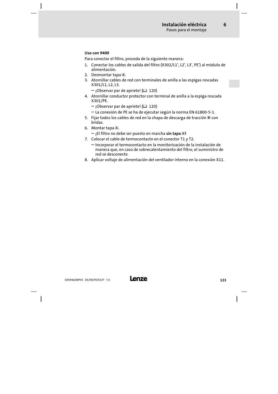 Lenze E94AZMP User Manual | Page 123 / 156