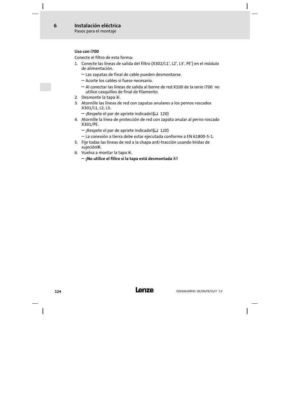 Lenze E94AZMP User Manual | Page 124 / 156