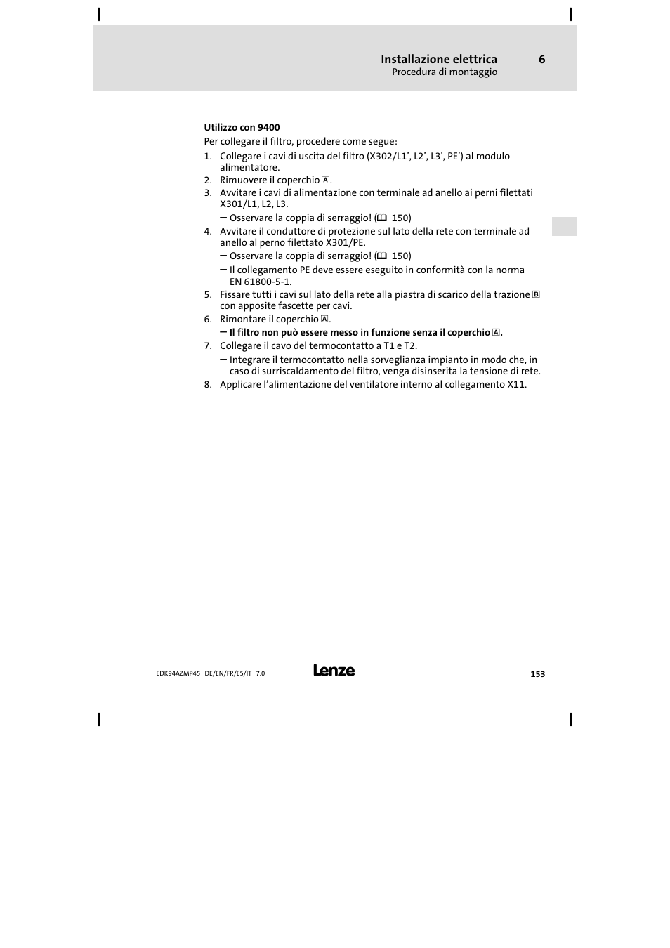 Lenze E94AZMP User Manual | Page 153 / 156