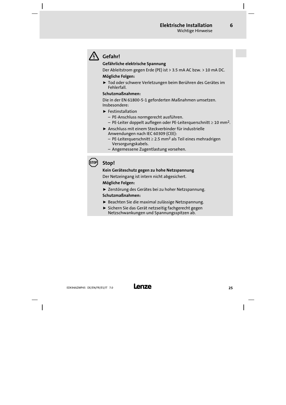 Lenze E94AZMP User Manual | Page 25 / 156