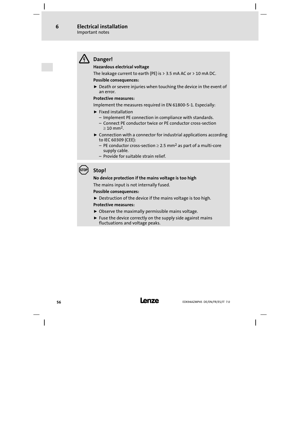 Lenze E94AZMP User Manual | Page 56 / 156