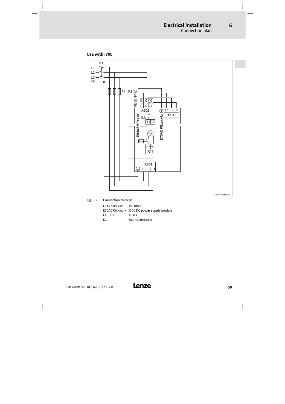 Electrical installation | Lenze E94AZMP User Manual | Page 59 / 156