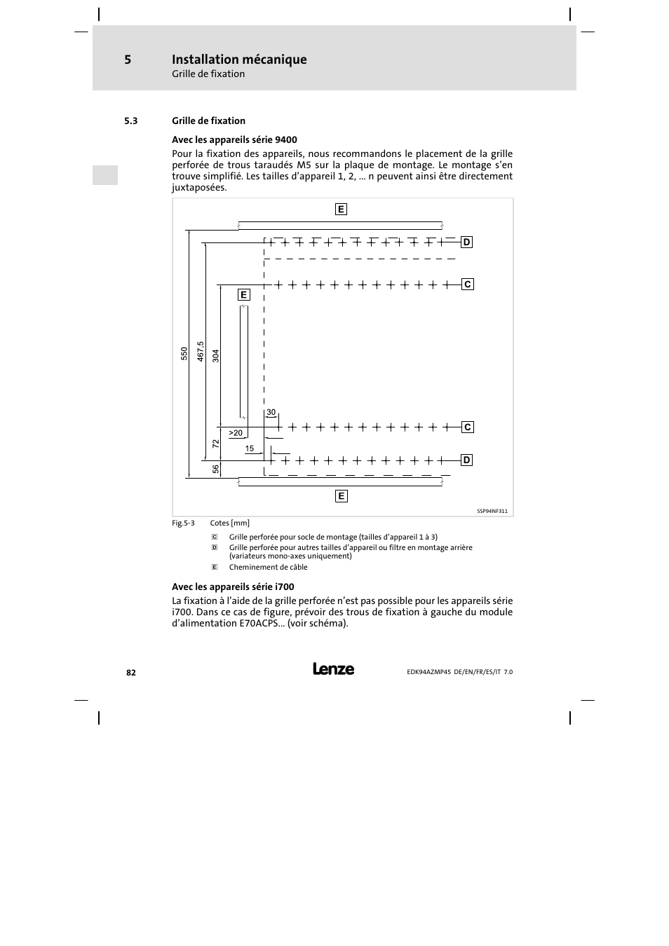 Grille de fixation, Installation mécanique | Lenze E94AZMP User Manual | Page 82 / 156