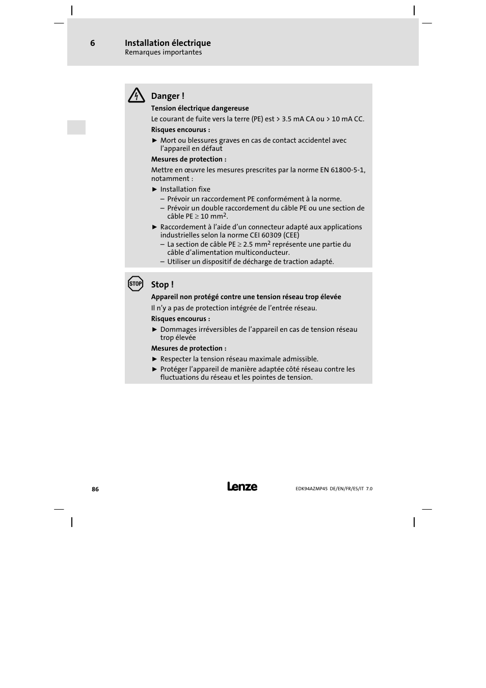 Lenze E94AZMP User Manual | Page 86 / 156