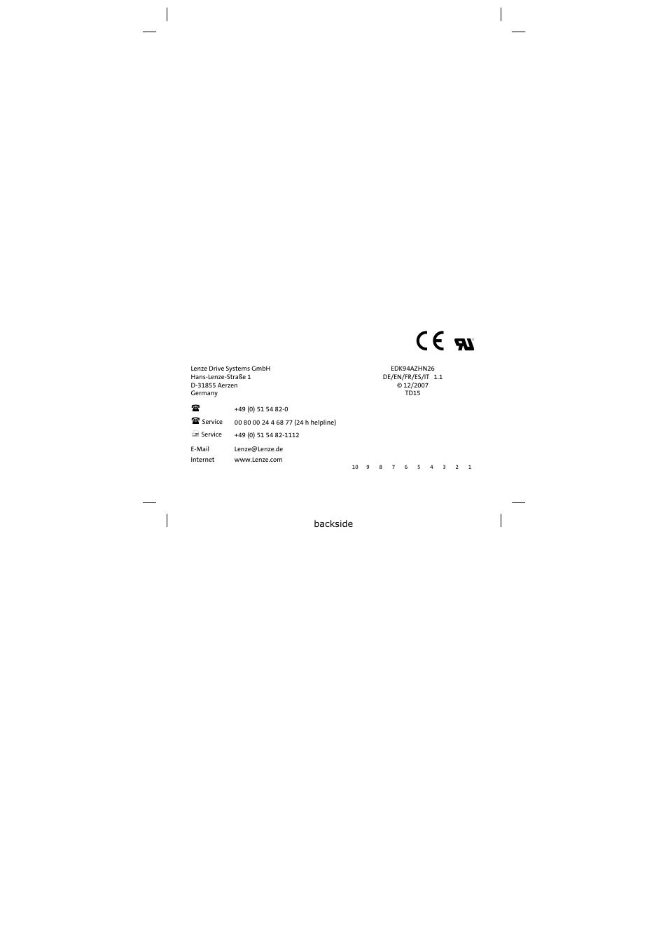 Lenze E94AZHN0026 User Manual | Page 104 / 104