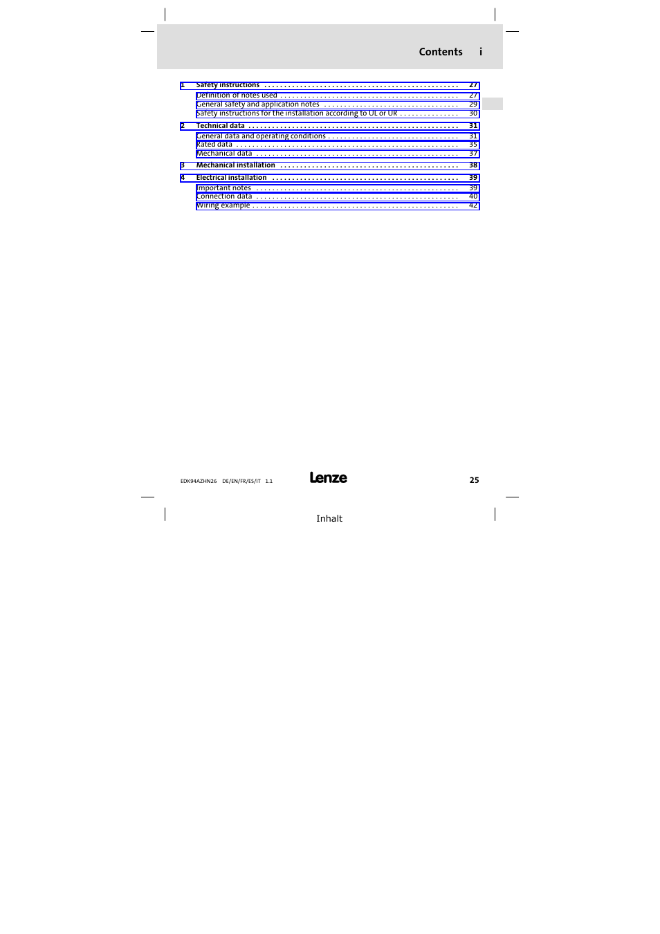 Lenze E94AZHN0026 User Manual | Page 25 / 104