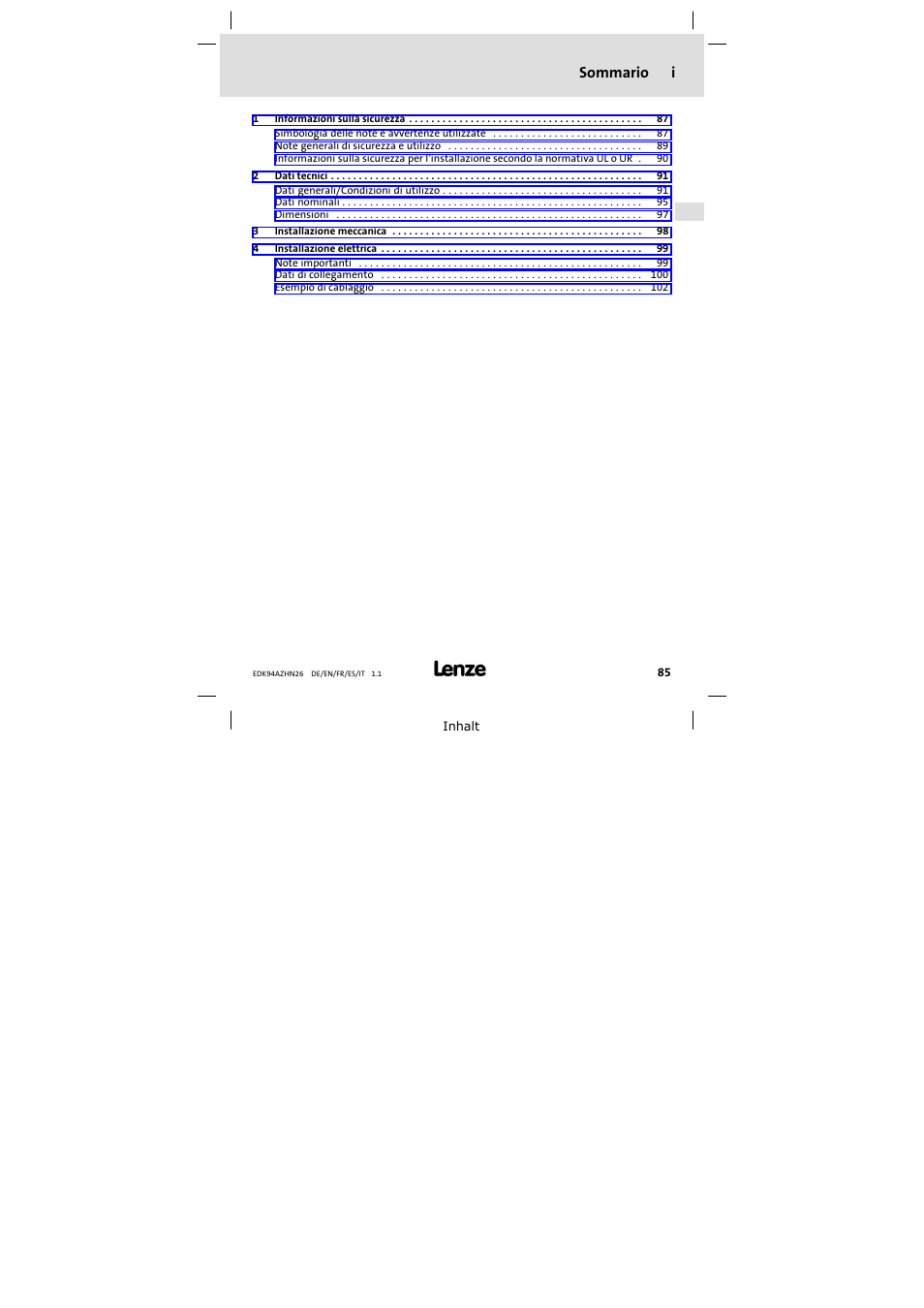 Lenze E94AZHN0026 User Manual | Page 85 / 104