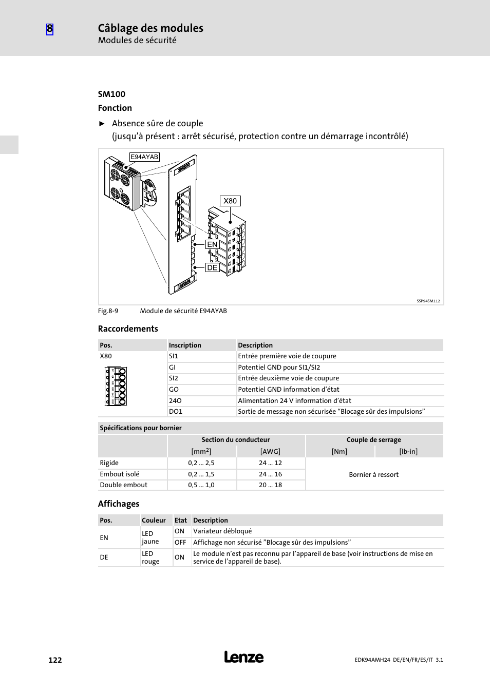 Câblage des modules | Lenze E94AMHE User Manual | Page 122 / 214