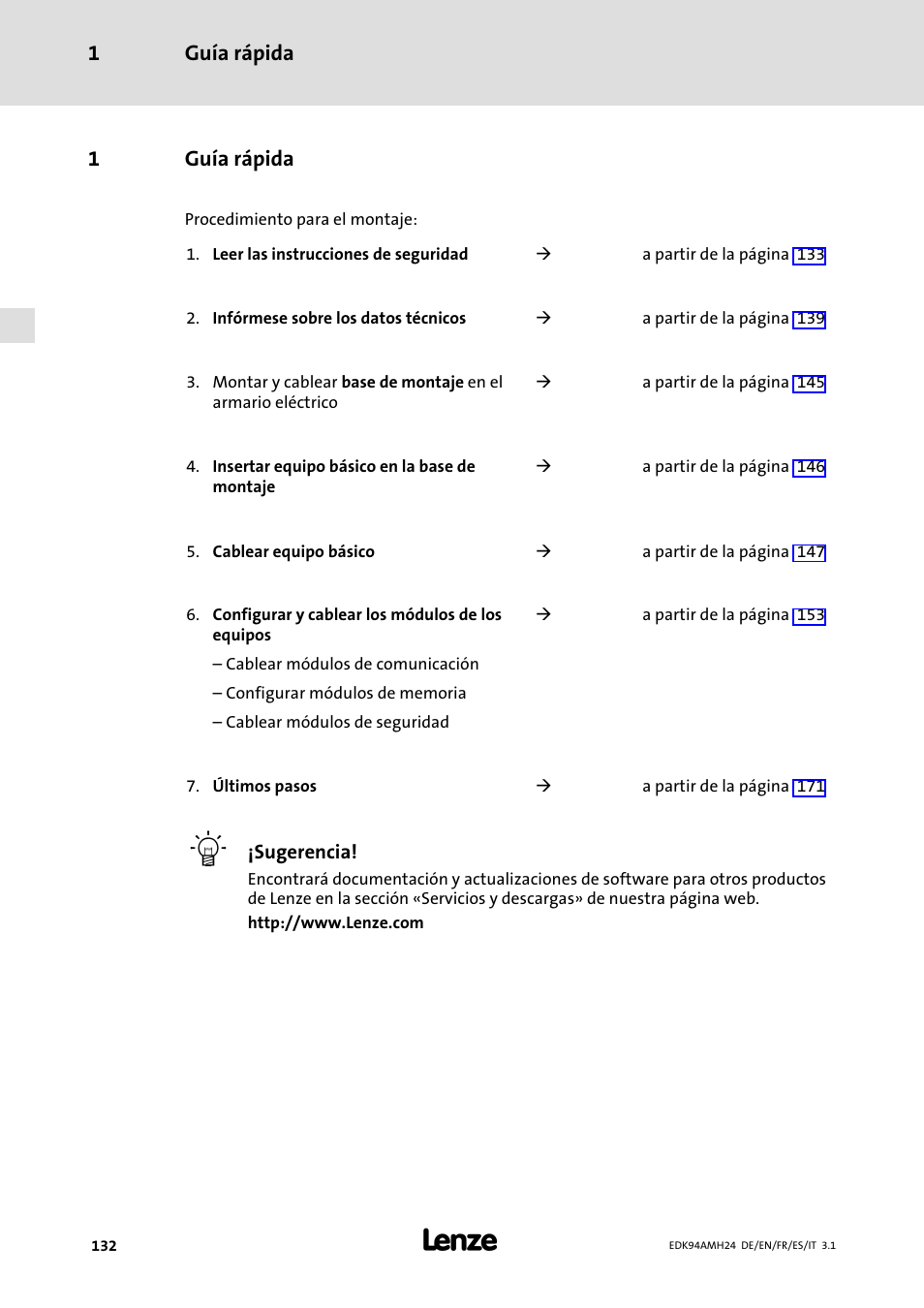 1 guía rápida, Guía rápida, Guía rápida 1 | 1guía rápida | Lenze E94AMHE User Manual | Page 132 / 214