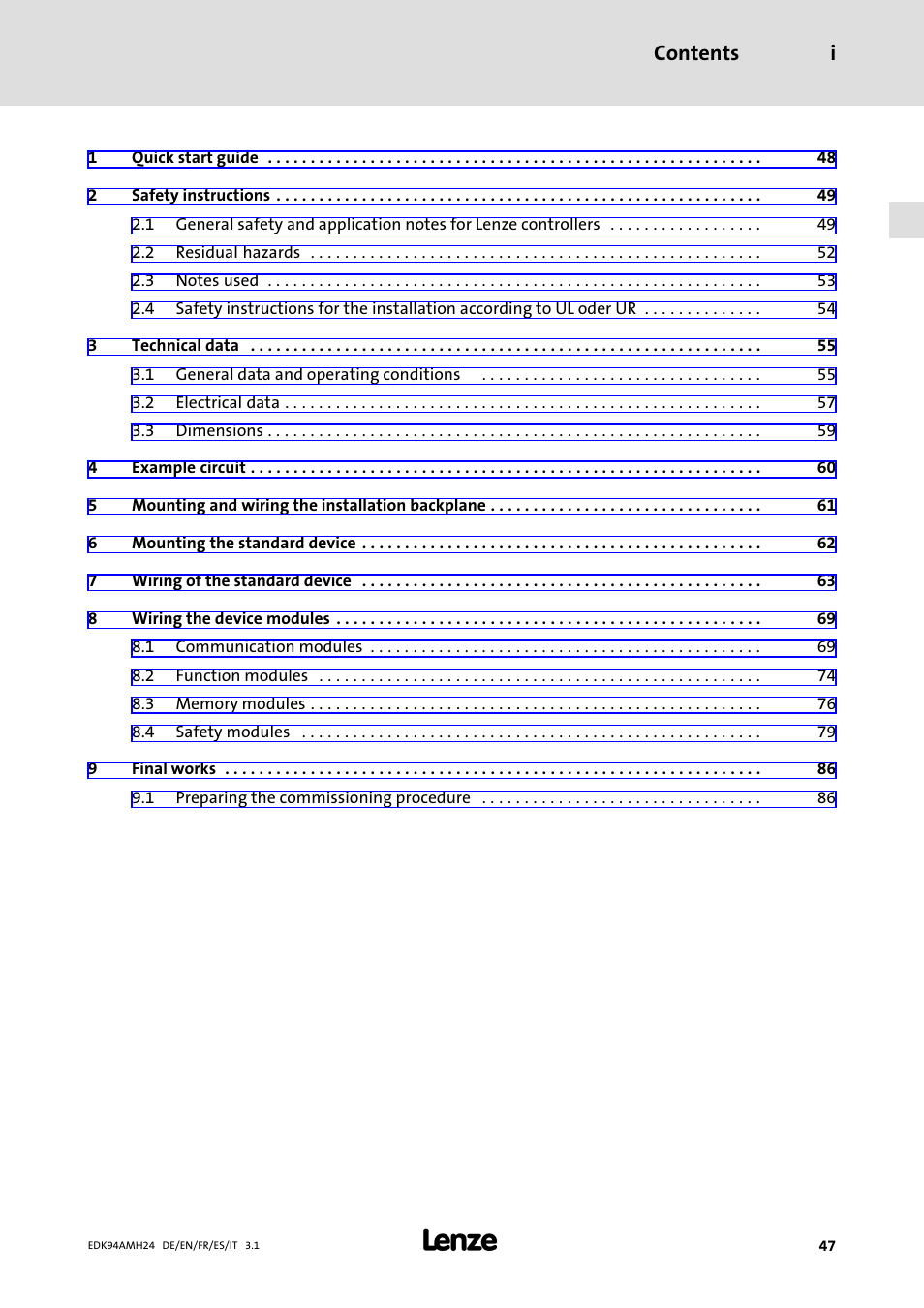 Lenze E94AMHE User Manual | Page 47 / 214