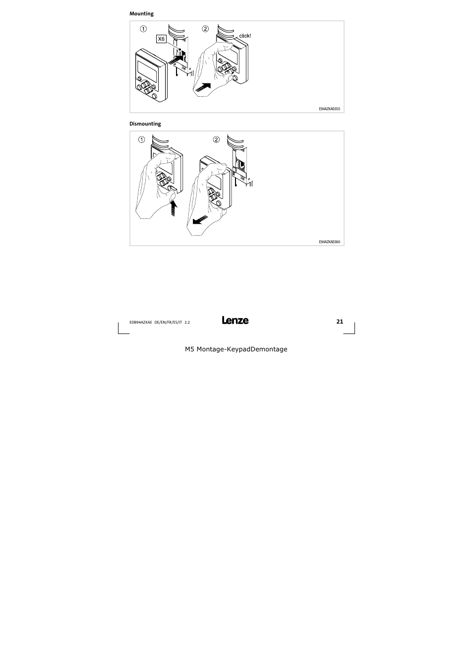 Mounting | Lenze E94AZKAE User Manual | Page 21 / 84