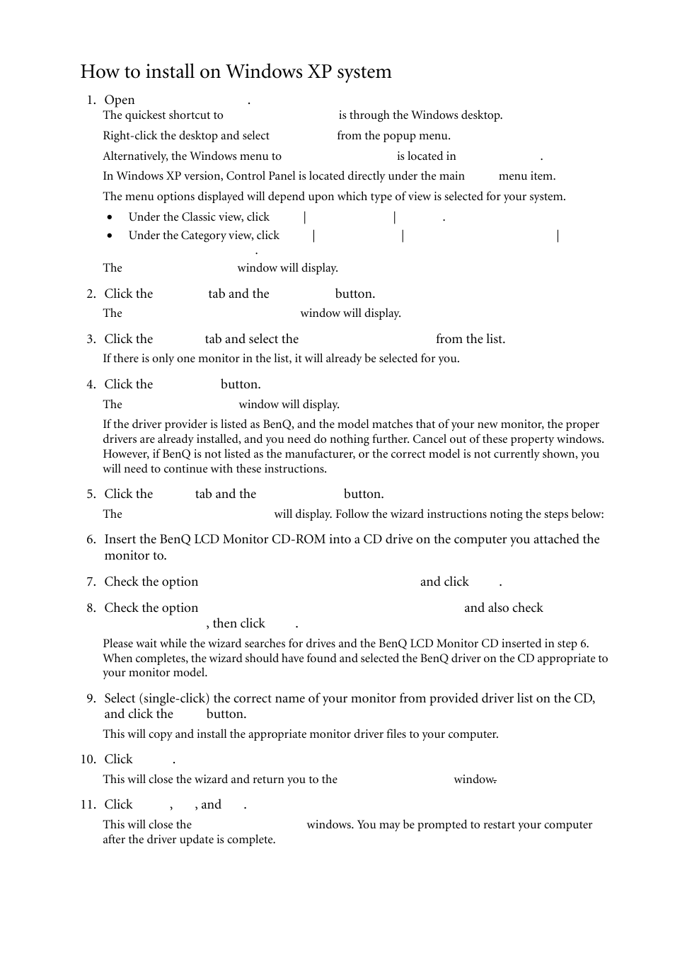 How to install on windows xp system | BenQ LCD Monitor XL2410T User Manual | Page 20 / 40