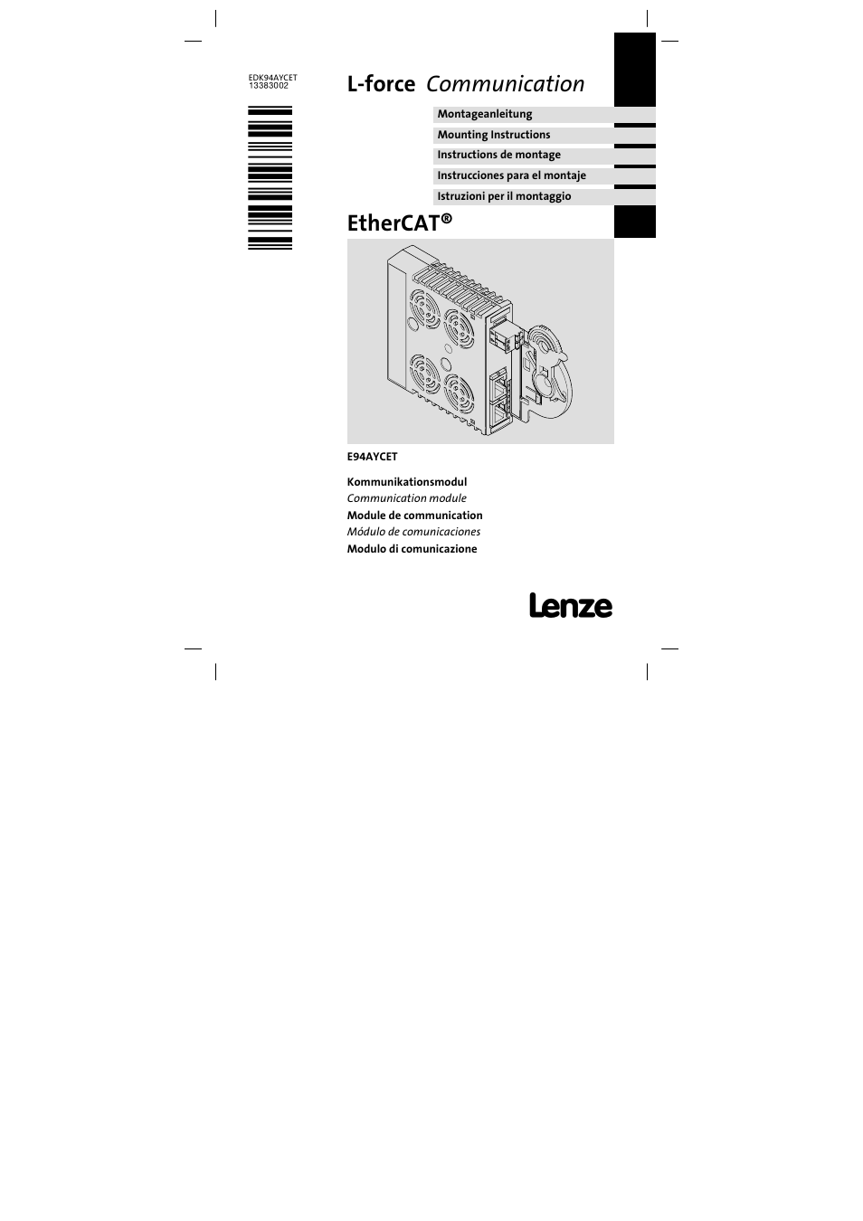 Lenze E94AYCET User Manual | 103 pages