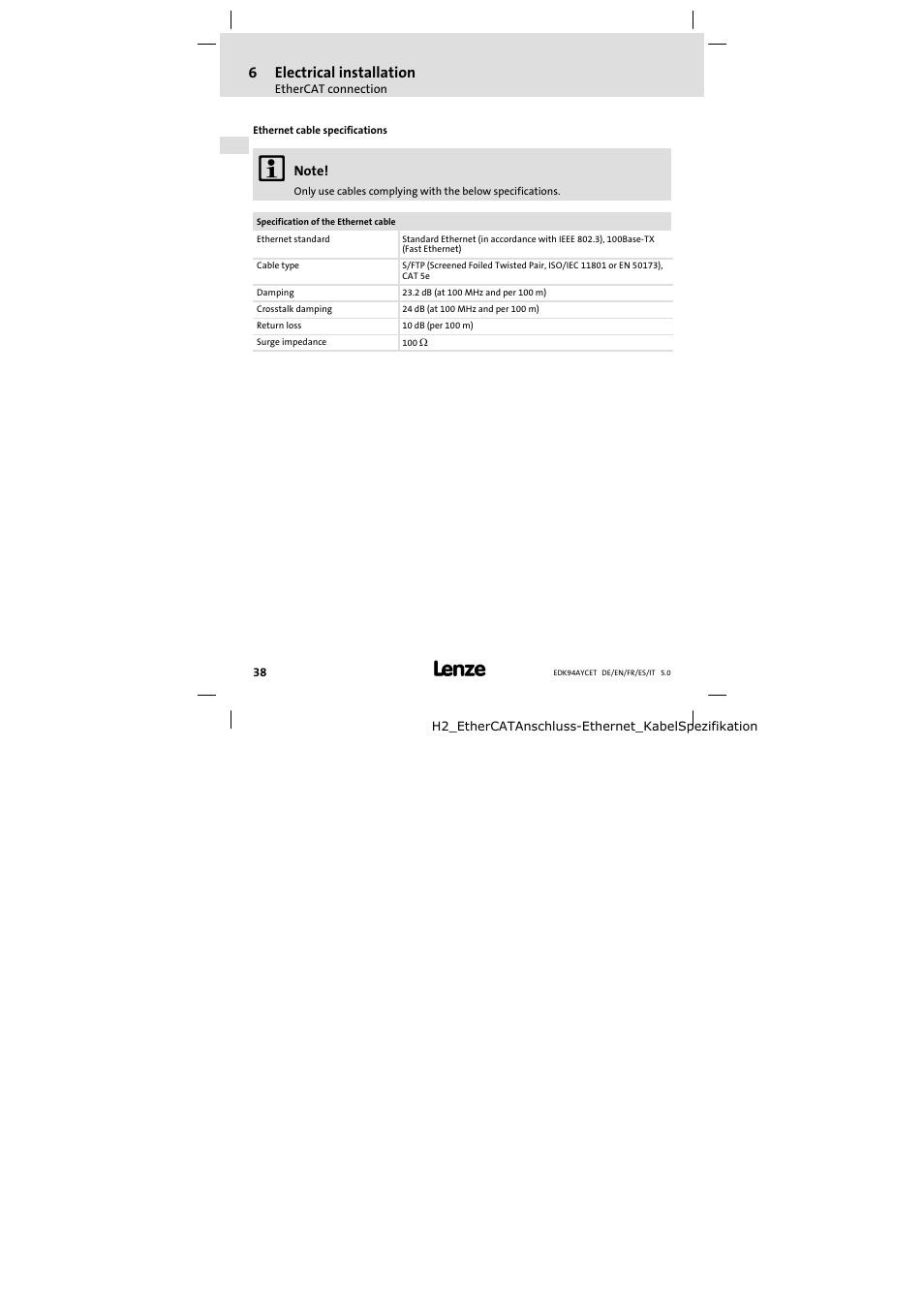 6electrical installation | Lenze E94AYCET User Manual | Page 38 / 103