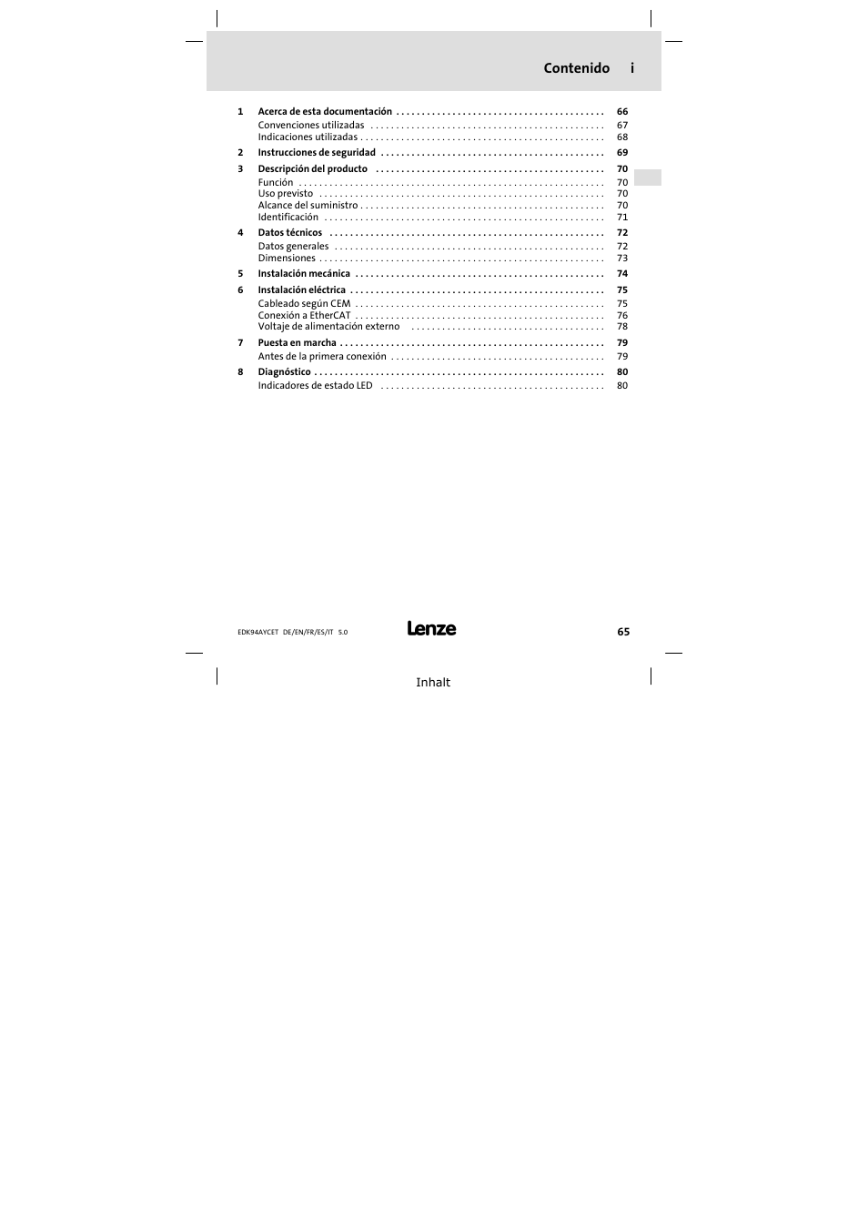 Lenze E94AYCET User Manual | Page 65 / 103