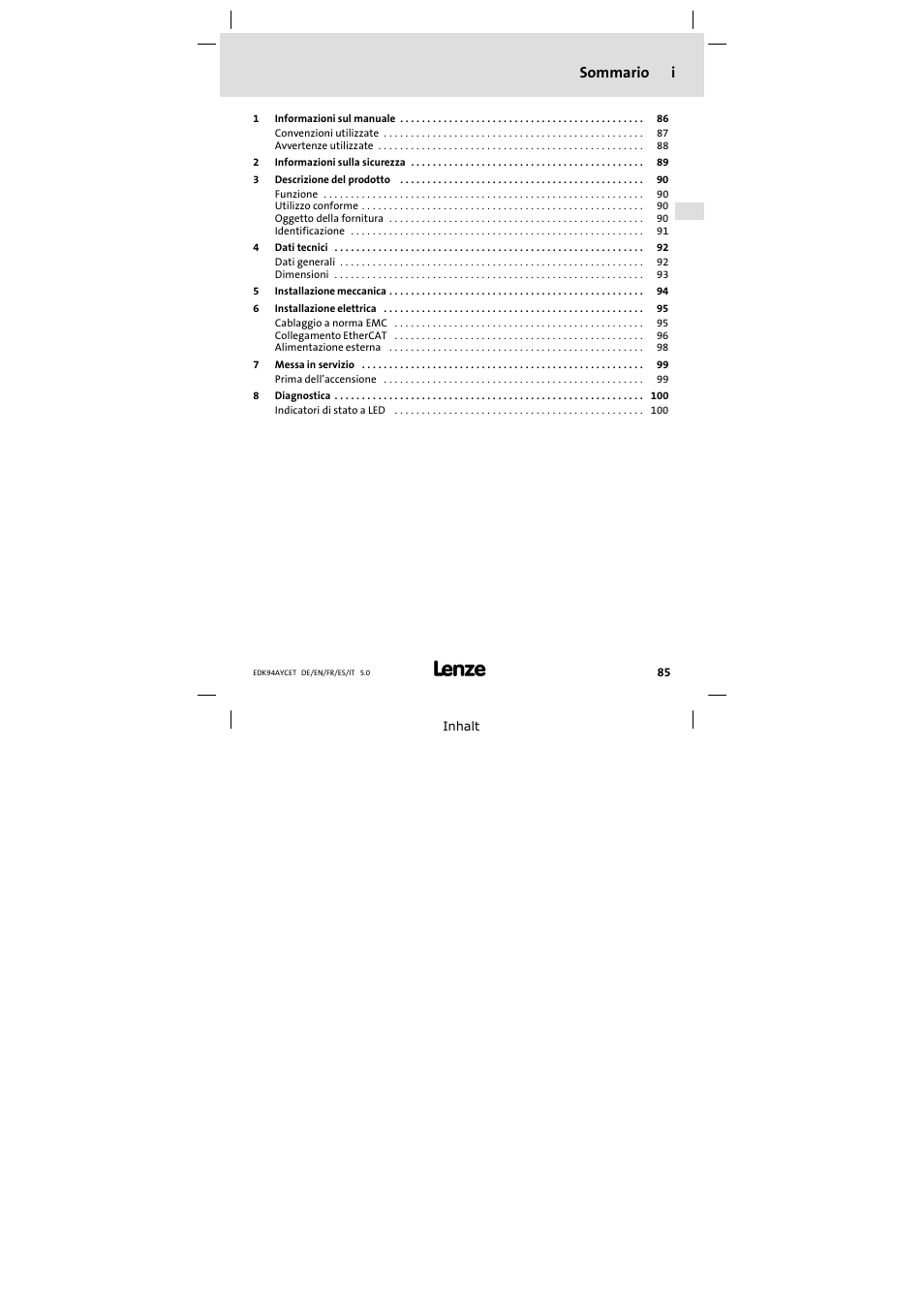 Lenze E94AYCET User Manual | Page 85 / 103