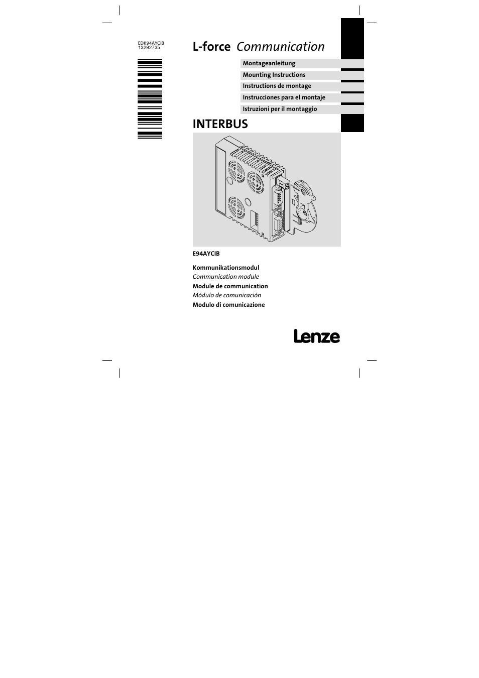 Lenze E94AYCIB User Manual | 124 pages