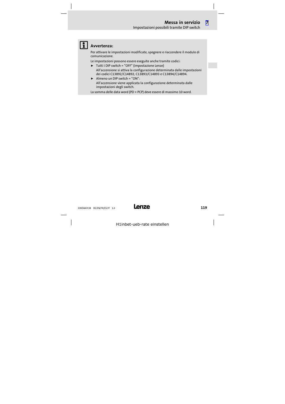 Lenze E94AYCIB User Manual | Page 119 / 124