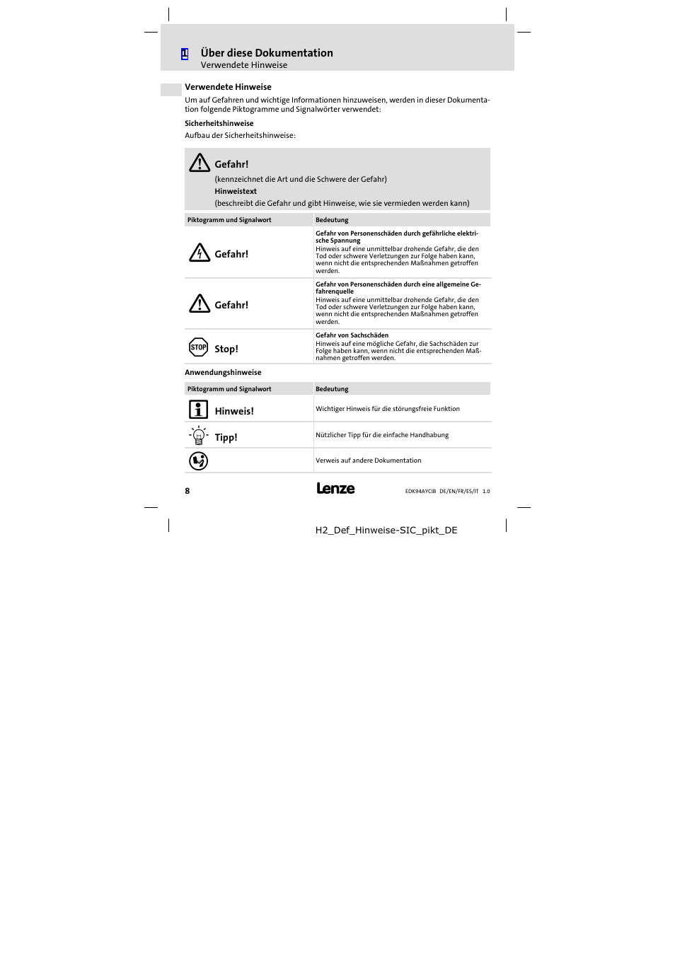 Verwendete hinweise | Lenze E94AYCIB User Manual | Page 8 / 124